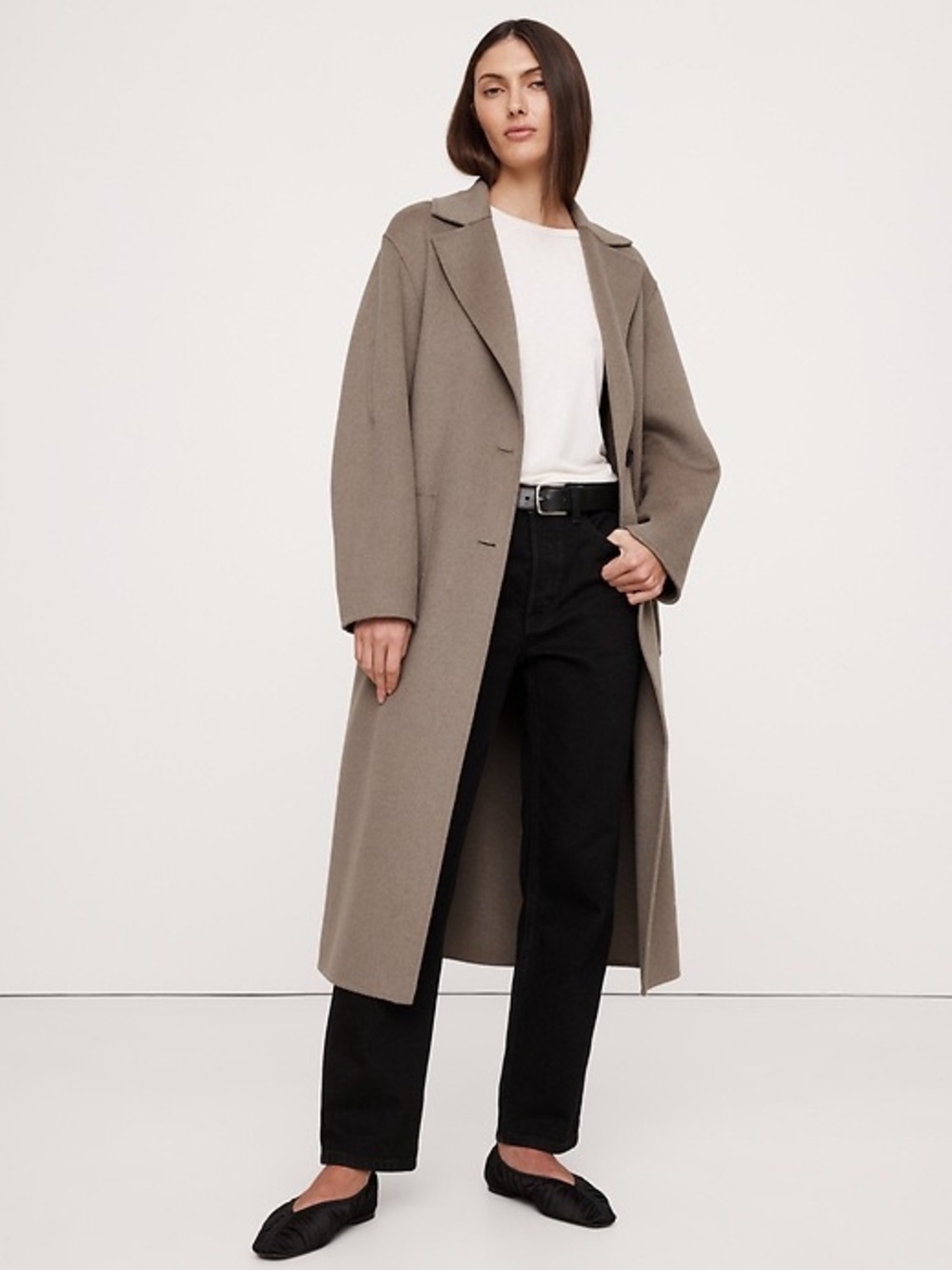 Banana Republic Taupe Long Wool Blend Coat